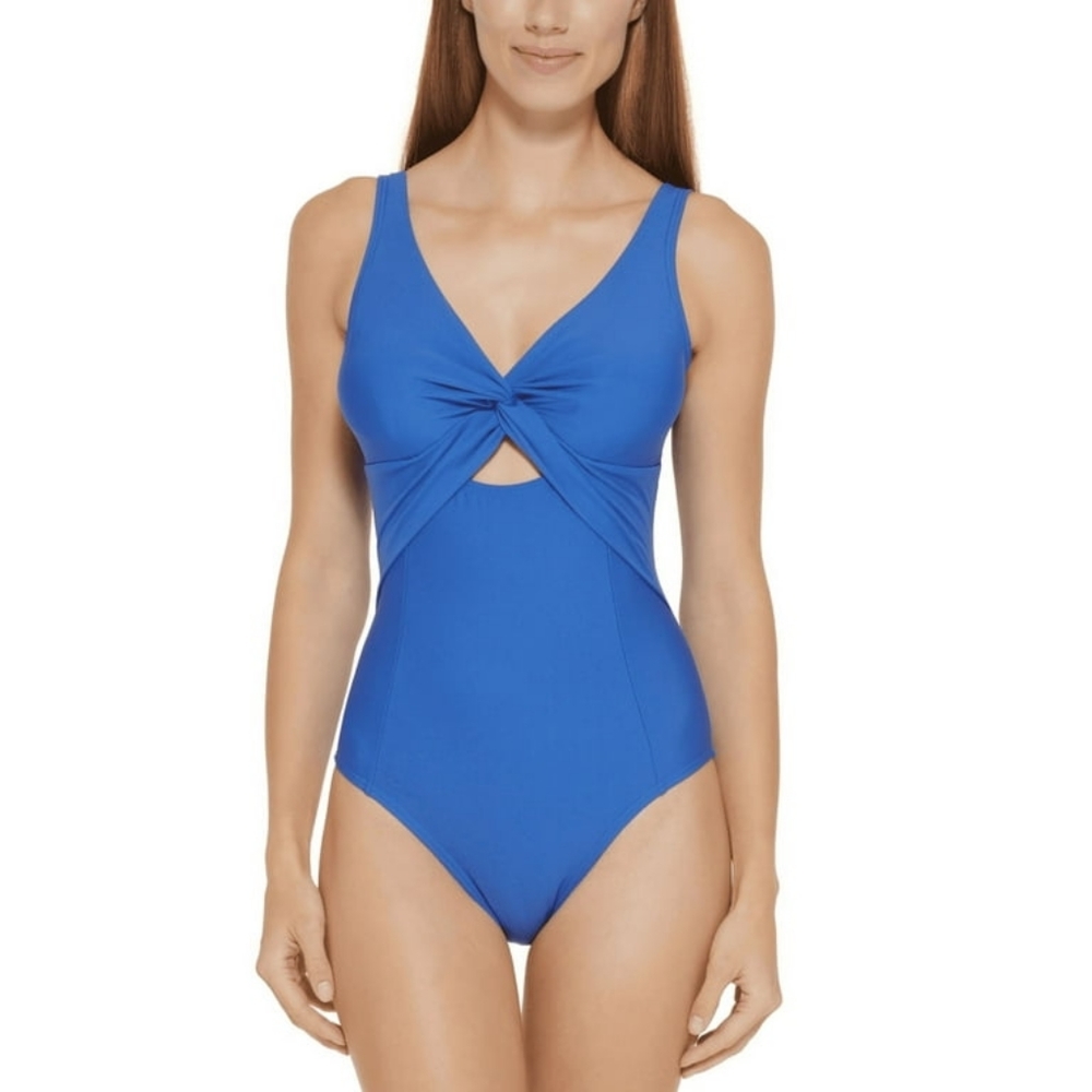 DKNY Peek-a-Boo Twist One-Piece Swimsuit Lapis Size 16 NWT
